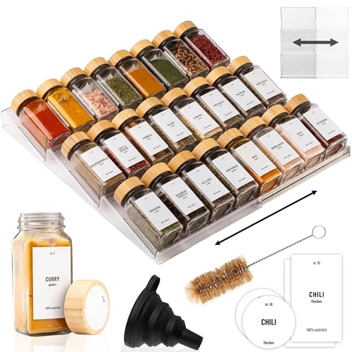 Rangement Épices Deco Haus - 24 Pots Avec Étiquettes Françaises - Étagère Incluse, Organisation Cuisine