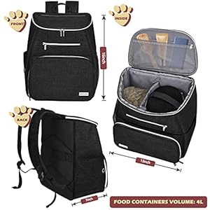   BAGLHERDog-Travel-Bag-Backpack-Airline-Approved-Pet-Supplies-Backpack-Dog-Travel-Backpack-with-2-Silicone-Collapsible-Bowls-and-2-Food-Baskets-Black