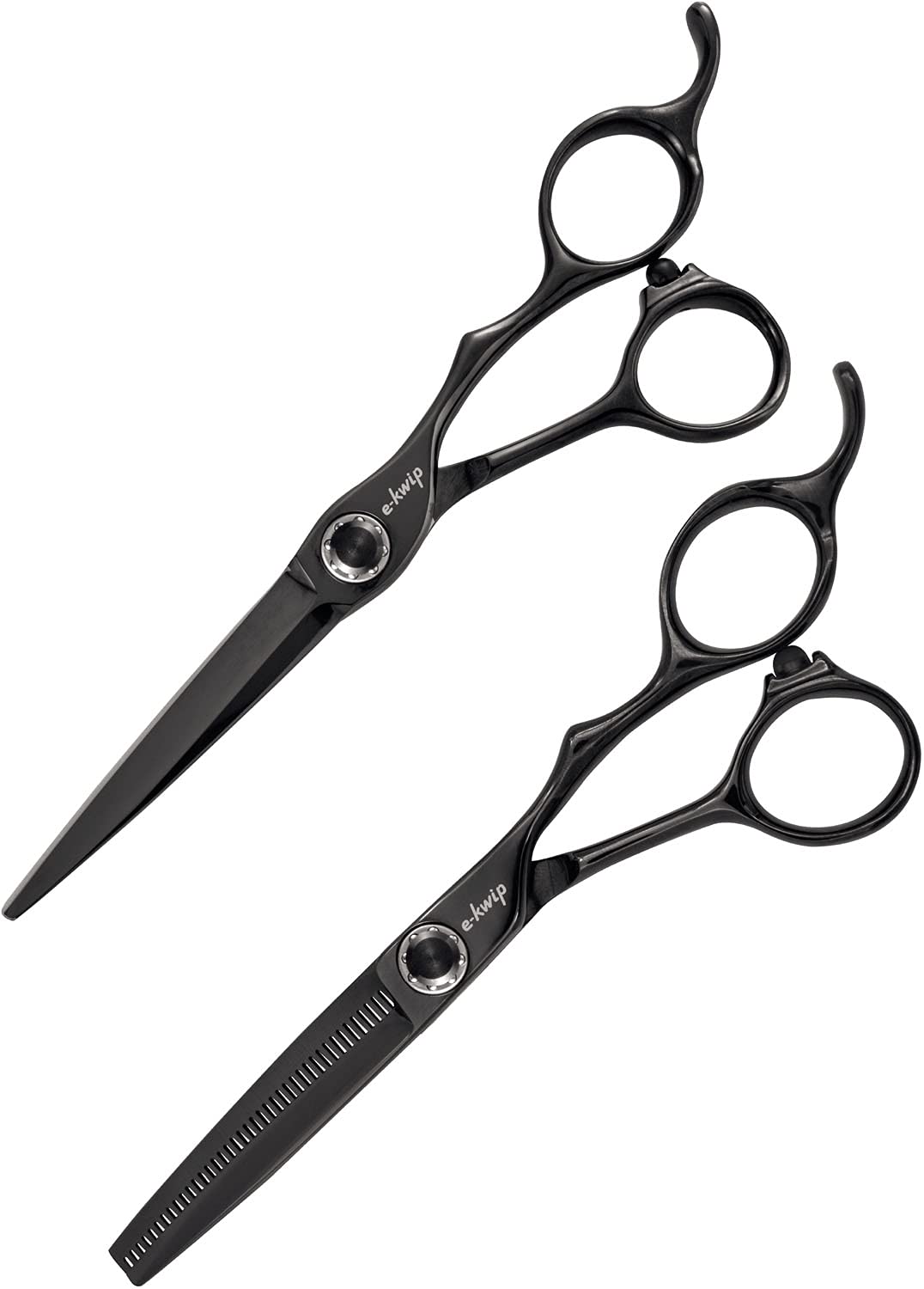Kuro Line Friseurscheren Set - 5,5 Zoll Schneide- & Modellierschere aus Japanstahl - titanbeschichtet mit ergonomischem Offset Design