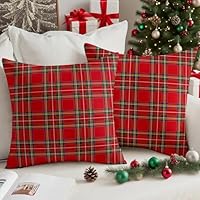 Vorysum 2er Set Rot Weihnachten Kissenbezug 45x45 cm Samt Karierte Winter Weihnachtsdeko Kissenbezüge Dekokissen Kissenhülle Zierkissen Christmas Wohnzimmer Büro Hotel