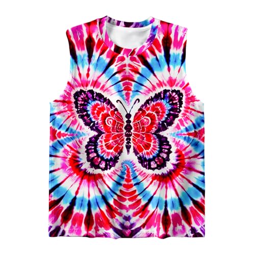 Image of DMPROD Kids Tie Dye Shirt Size 5-14 Years Sleeveless T Shirts Children Tank Tops Hippies Senior Tees for Boys Girls