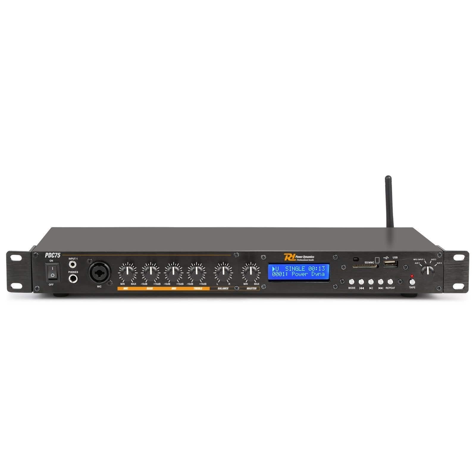 Power Dynamics PDC75 Lecteur Multimédia avec Enregistreur, Commutateur Audio, Enregistreur, Public Address, Bluetooth, USB, SD, MP3, Radio, Branchements Microphones