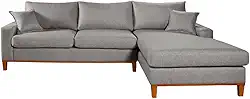 Sofa Living California 4 Lugares Chaise Lado Esquerdo Revestido Linho Base Madeira Cor:Cinza