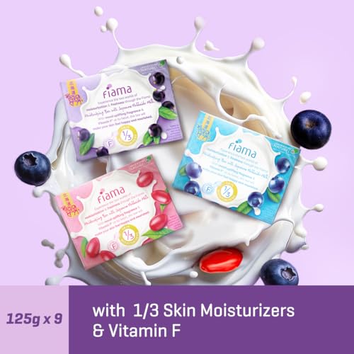 Image of Fiama Moisturizing Bars Pack of 9, Japanese Hokkaido Milk & Berries, Non-Sticky Moisturized Skin, 1 /3rd Skin Moisturizers, Vitamin F, Fragrant Freshness, Moisture Rich Indulgence, Combo Pack
