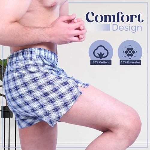 Cotton Boxer Shorts for Men Multipack, Tag-Free Woven Boxer Shorts, Breathable Plaid Boxers, Cotton Underwear men4