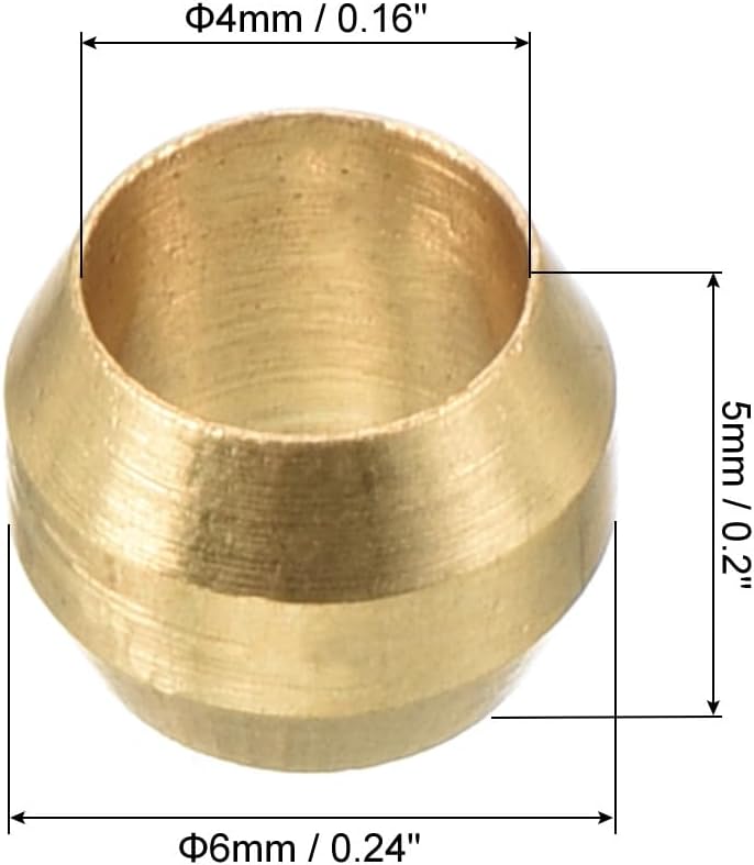 PATIKIL 4mm Tube Brass Compression Sleeve Ferrules, 10 Pack Brass Compression Fittings
