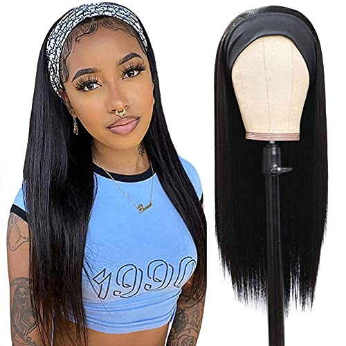 G&T Headband Wig For Women Black Straight Synthetic Headband Wig Glueless Heat Resistant Natutal Looking For Daily Party Use 24 Inch #TOP1