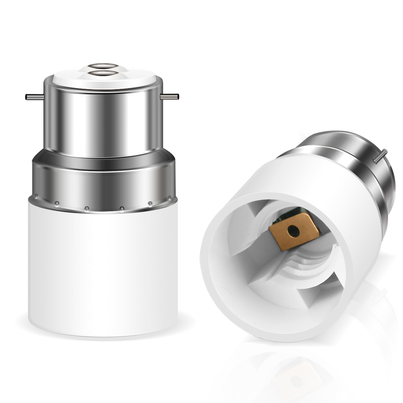 B22 to E14 Socket Converter, Bayonet to Small Screw Socket Adapter, AC 110-240V, BC to SES Lamp Base Adapter, for LED Bulbs, Incandescent, Halogen Bulbs, CFL Bulbs, 2 Packs