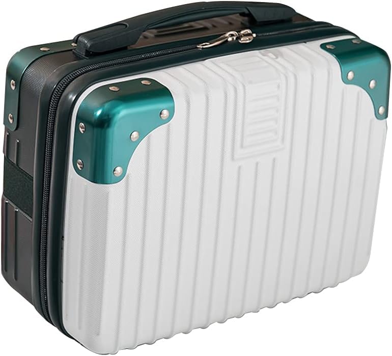 Mini Hard Shell Hard Travel Luggage Makeup Case Small Portable Carrying  Case Suitcase Organizer Makeup Storage Box for Women (Royal Green-White)