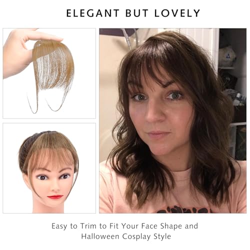 Shedowig Clip In Bangs Remy Human Hair Extensions Front Fringe French Bangs With Temples Hairpiece Dark Blonde thumb #3
