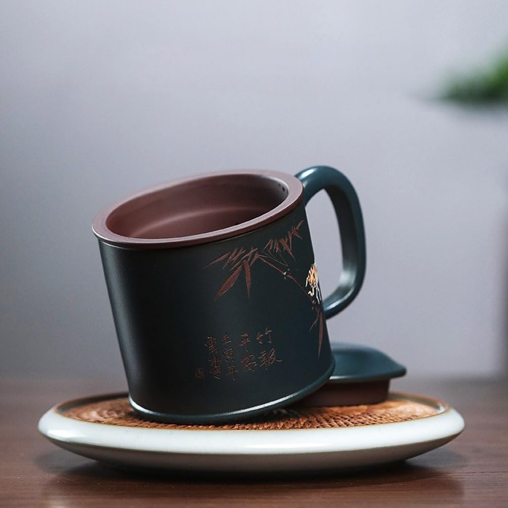Filiżanki Matcha Handmade: fioletowy kubek z piaskiem z pokrywką 480 ml popołudniowa herbata biurowa filiżanka do herbaty kreatywny kubek na wodę zestaw do herbaty kubek do herbaty