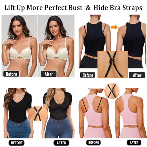 Clear Bra Straps, 3 Pairs Adjustable Shoulder Straps+1Pc Wide Back Strap+4Pcs Bra Strap Clips to Make Racerback4