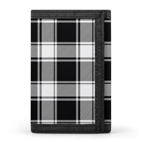 Buffalo Check Plaid White Black Print Wallet for Men, 8 Credit Card Holder Slim Minimalist Front Pocket Small Mens Bifold Wallets