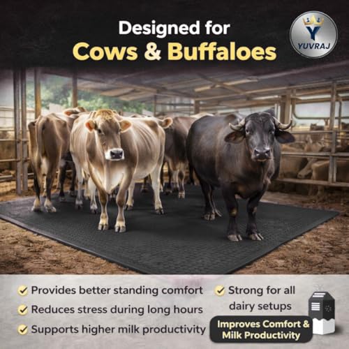 Image of Yuvraj EVA Cow Mat 8x5 Ft for Dairy Farms | Heavy-Duty Non-Slip EVA Floor Mat for Cow & Buffalo | Waterproof, Comfortable & Easy to Clean (Black)