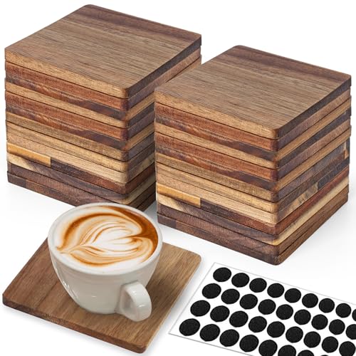 Comparison: Best Finish For Coasters 3 26 Pieces Unfinished Wood Coasters, 4 Inch Square Acacia Wooden Coasters for Crafts with Non-Slip Silicon Dots for DIY Stained Painting Wood Engraving Home Decoration
