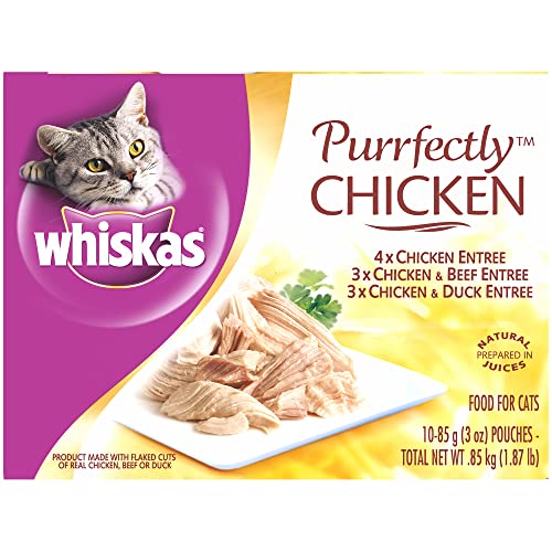 Whiskas Purrfectly Chicken Variety Pack Wet Cat Food 3 Ounces Pack of 4 (10 Count each)