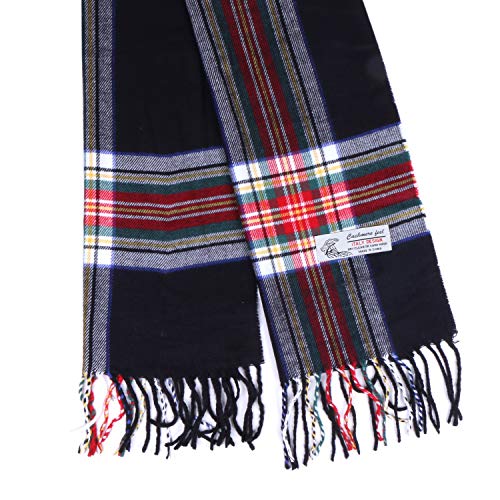Plaid Cashmere Feel Classic Soft Luxurious Winter Scarf For Men Women (Tartan Black)