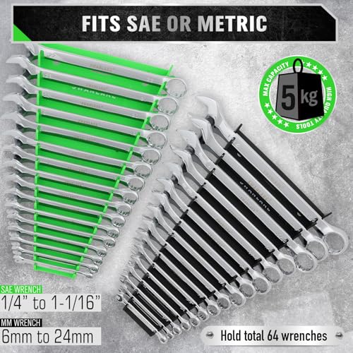 22-Piece Socket Organizer & Magnetic Wrench Organizer Set, 1/4", 3/8", 1/2" Drive Socket Holder, Total 64 Slots Metric & SAE Magnetic Wrench Holder (Socket, Wrenches not Included)