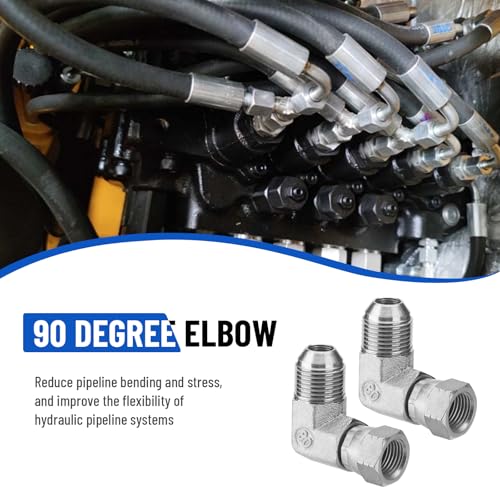 Image of 5 Pack 90 Degree Elbow JIC 37 Hydraulic Fittings: 1 /2 inch JIC Male x 3 /8 inch JIC Female, with Protection Cover Hydraulic Hose Swivel Crimp Fittings