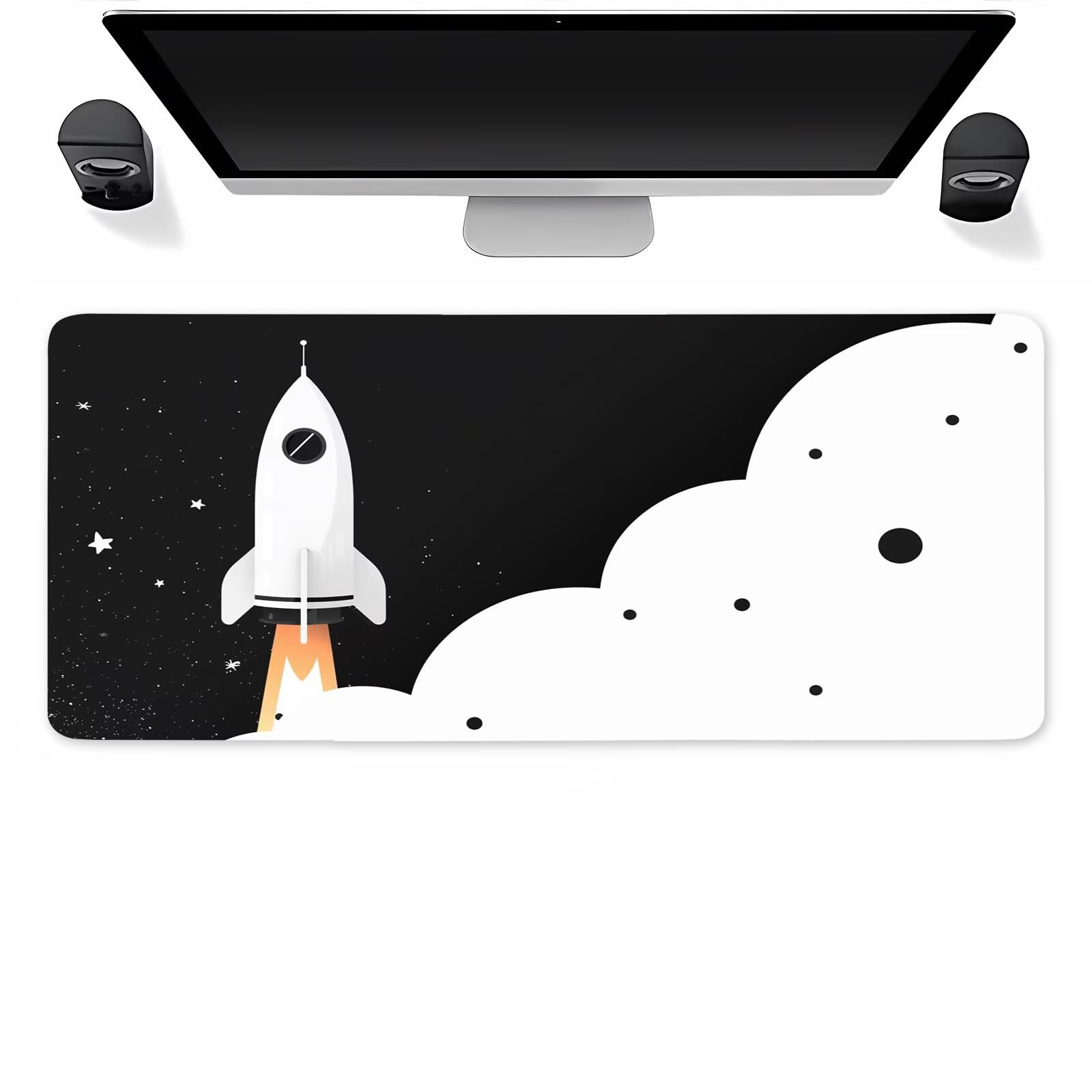 Tappetino Mouse 1200x600x3mm XXL Grande tappetino per mouse Black White Rocket Sottomano Scrivania Superficie Liscia,Maggiore Precisione e Velocità,PC, Laptop,Gaming