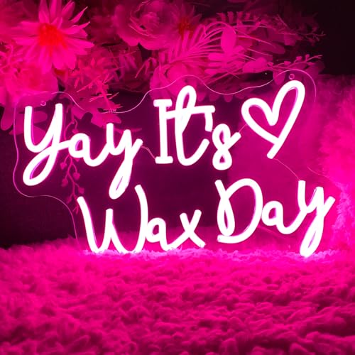 Image of Yay It's Wax Day Neon Sign For Spa Beauty Room Nail Brows Lashed Salon Studio LED Wall Art Decor For Business Stores Logo Barber Shops Led Word Indoor Custom Neon Lights 5V USB Powered Pink 40x23.6 CM