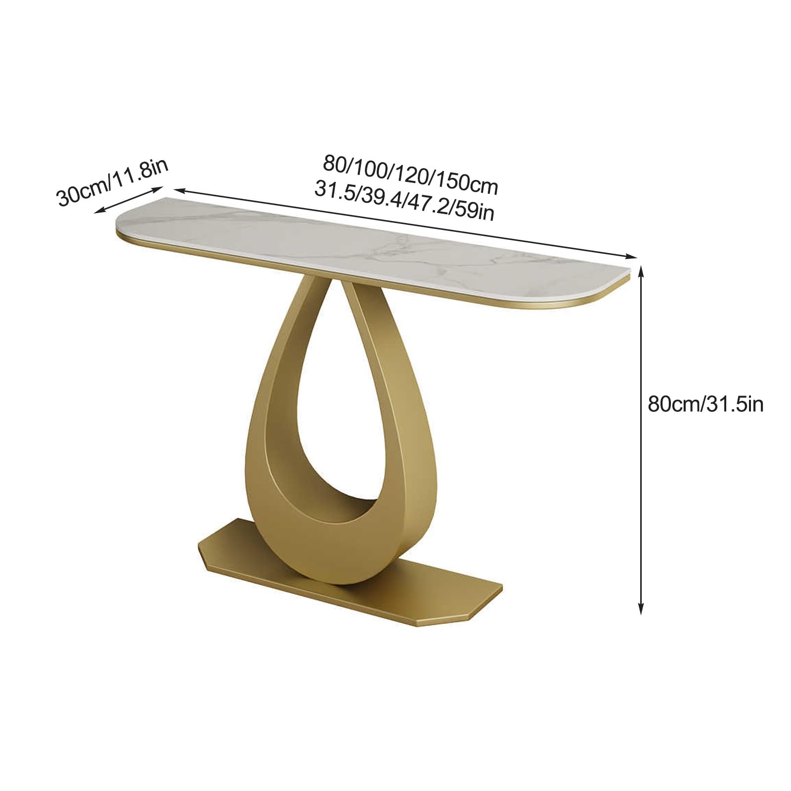 Stół wejściowy z marmurowym blatem i metalową podstawą, nowoczesny stolik do sofy do przedpokoju, salonu lub korytarza, stylowy i funkcjonalny design, 90 cm
