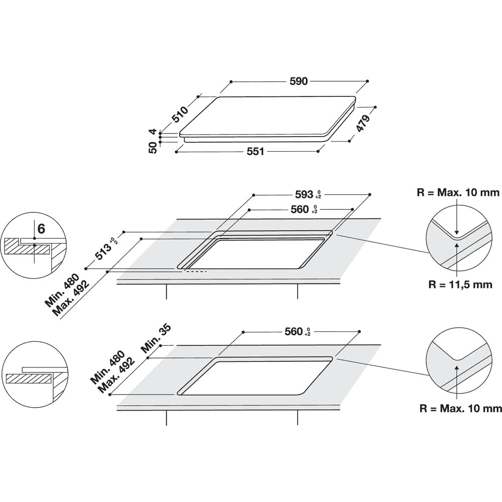 Whirlpool WL B8160 NE Black Built-in 59 cm Zone induction hob 4 zone(s)