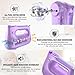 Electric Hand Mixer with Stainless Steel Whisk, Dough Hook Attachment and Storage Bag, Handheld Mixer for Baking Cakes, Eggs, Cream Food Mixers. Turbo Boost /5 Speed Kitchen Blender PURPLE