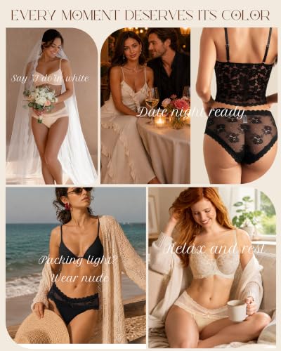 Image of LEVAO Sexy Underwear for Women Hipster Cheeky Bikini Lace Panties 6 Pack