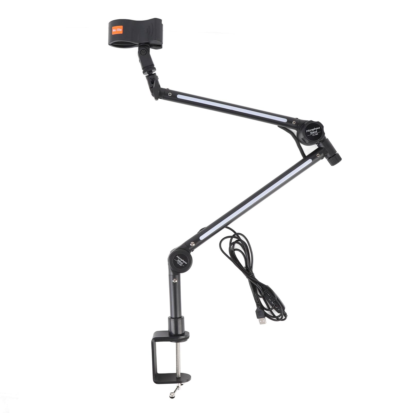 Supporto per Microfono, Braccio Dinamico RGB con 180 Gradi Completamente Regolabile, Regolazione Rapida dello Smorzamento e Connettori 3/8 5/8, Supporto da Tavolo per Trasmissione,