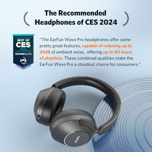 EarFun Wave Pro Active Noise Canceling Headphones, Wireless Over Ear Bluetooth Headphones, LDAC Hi-Res Sound, 5 Mics AI Clear Call, 80H Playtime, Multipoint Connection, Comfort Fit, Custom EQ via App - Image 3