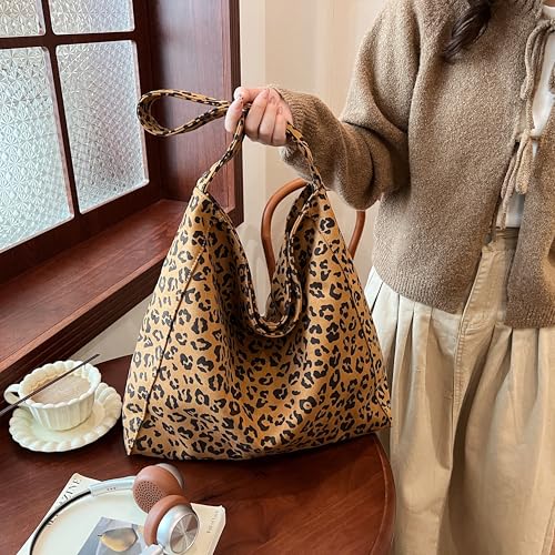 Image of Suede Bag for Women, Suede Handbags for Women, Large Capacity, Hobo Bag (LEOPARD)