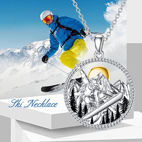 Romantic Work Ski Necklace Sterling Silver Skiing Sports Necklace Mountain Pendant Jewelry Gifts For Women Girl Men Teenage #TOP4