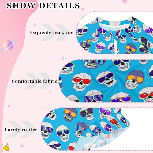 Skull Girls Long Sleeve Rashguard Swimsuit UV Protection One-Piece Swimwear Bathing Suit B04044024