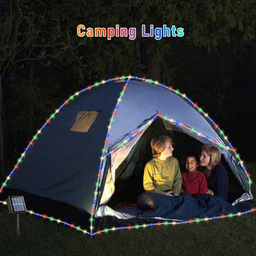 YEGUO Solar Rope Lights Outdoor Waterproof, 2 Packs Each 33ft 100 LED String Lights, 8 Modes Fairy Lights in Clear Thin Tube for Camping Fence Patio Garden Trampoline Deck(Multicolor) by YEGUO - Used condition - Image 5