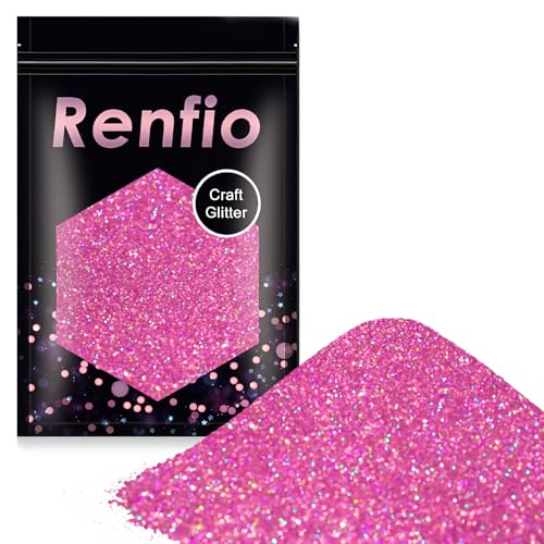 Renfio Holographic Ultra Fine Glitter Powder 3.5oz/100g Metallic Resin Suppies Glitter PET Flakes Crafts Sequins 1/128 0.008 0.02mm Epoxy Chips Flakes for Tumblers Slime Gift Nail Art-Laser Pinkish