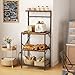 Korfile Kitchen Bakers Rack with Power Outlet, Small Coffee Bar Cart 4 Tiers, Microwave Stand Station with 8 S Hooks, Adjustable Shelf, Freestanding Kitchen Appliance Organizer, Rustic Brown
