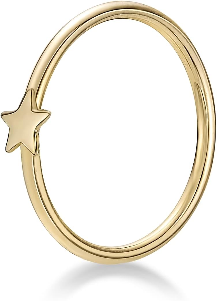 Lavari Jewelers 20 Gauge Star or Heart Hoop Nose Ring for Women - 14k Yellow Gold 8 mm to 10 mm in Diameter Nose Ring - Unisex Stud Hypoallergenic Nostril Piercing Jewelry - 20G Body Piercing for Men