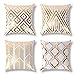 JOTOM Funda de Almohada de Lino de Poliéster Suave Cuadrada,Funda de cojín Decoración para Sofá,Hogar 45x45 cm, Juego de 4 (Geometría de Estampado en caliente1)