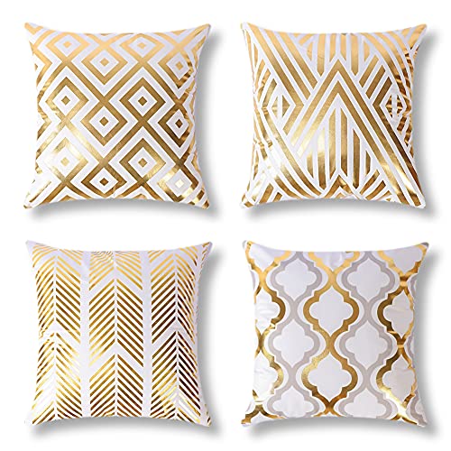 JOTOM Housse de Coussin d'or d'impression Maison Decor Taie d'oreiller de Conception Chaude D'emboutage pour Maison Canapé Voiture 45x45cm, Ensemble de 4 pièces(Estampage à Chaud Géométrie 1)