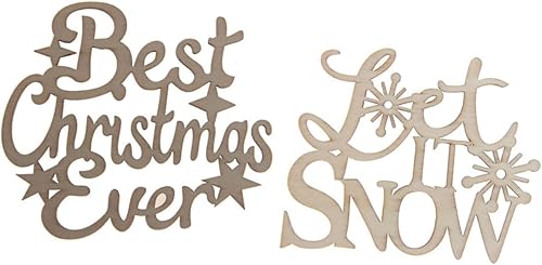 Miniatura 6 de EXCEART 6 piezas de fichas de madera Let It Snow Recorte de madera decorativas letras de madera rebanadas de madera, adornos colgantes de madera,