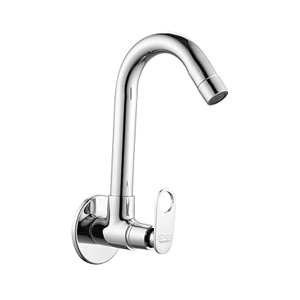 SPAZIO Prime Brass Sink Cock with Swinging Spout/Wall Mounted Tap (Chrome)