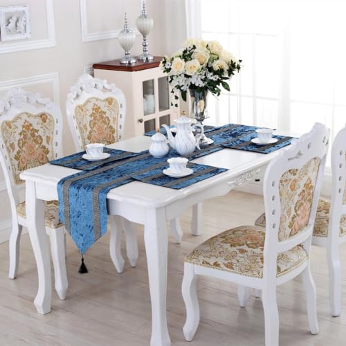 San Tungus Placemats Set of 2 Elegant Decorative Luxurious Velvet Bling Sequins Place Mats for Dinner Table 12x16 inches (Blue)