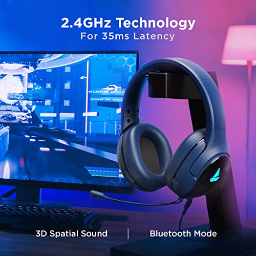 Image of Boat Immortal IM 1300 Wireless Gaming Over Ear Headphones with 2.4GHz Ultra Low Latency Mode(Upto 35ms), Bluetooth Mode, 3D Spatial Audio, BT v5.1, Dual Mics, Dongle Slot(Phantom Blue)