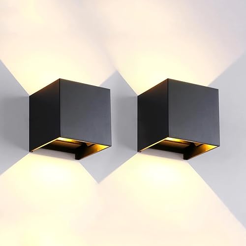 Paquete de 2 apliques de pared para exteriores, luces LED de 20 W para exterioresinteriores, luces de arriba y abajo, IP65, impermeables, modernas,
