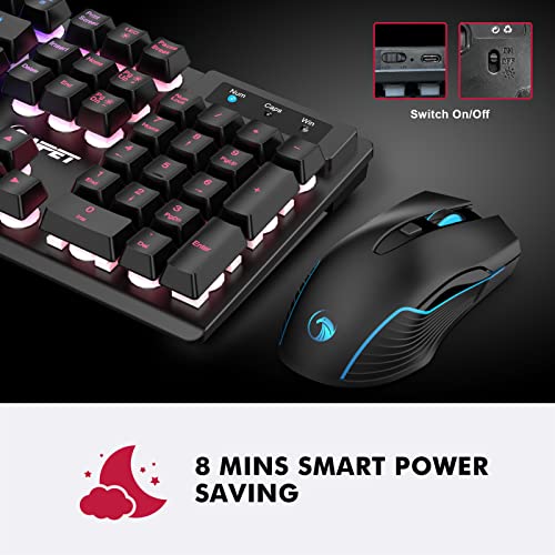 Npet S21 Wireless Gaming Keyboard And Mouse Combo, Led Backlit Rechargeable 3800Mah Battery, Mechanical Feel Anti-Ghosting Keyboard + 7D 3200Dpi Mice For Pc Gamer (Black) #TOP2