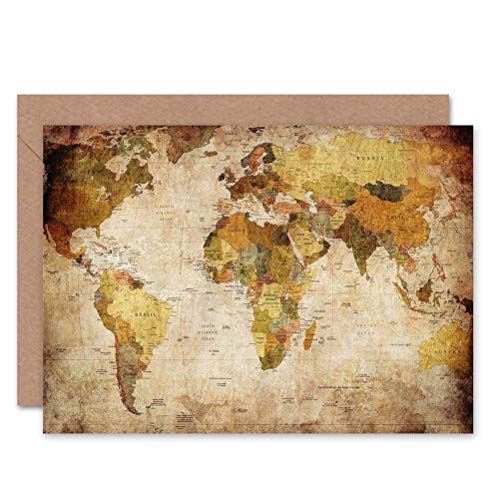 Wee Blue Coo WORLD MAP VINTAGE CARTOGRAPHY BLANK GREETINGS BIRTHDAY CARD ART