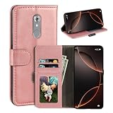 UOGNADGD Leather Flip Cover Compatible with ZTE Axon 7 Mini Wallet Case with Card Slots, Magnetic Closure, Stand Function, RFID Shockproof Folio (Rose Gold)