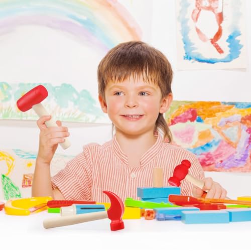 Image of 3pcs Wooden Mallet Toy Hammer Simulation Wooden Hammers Small Plastic Toddler Fake Hammer Portable Maintenance Kids Tools Toys Pretend for Boys Girls