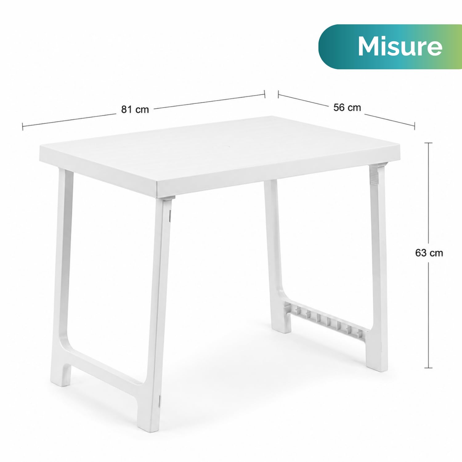 PALUPLUS Tavolo Rettangolare da Giardino in Plastica colore Bianco, Misura 81x56x63 cm, Salvaspazio Facile da Riporre, Tavolino da Campeggio, Terrazzo, per Esterno ed Interno -NIK106F
